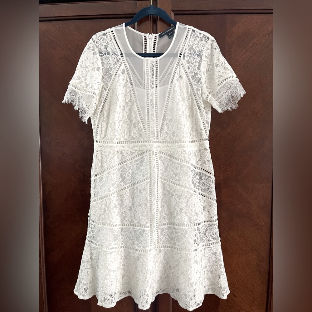 Pre-loved French Connection White Lace Sheath Dress EUC